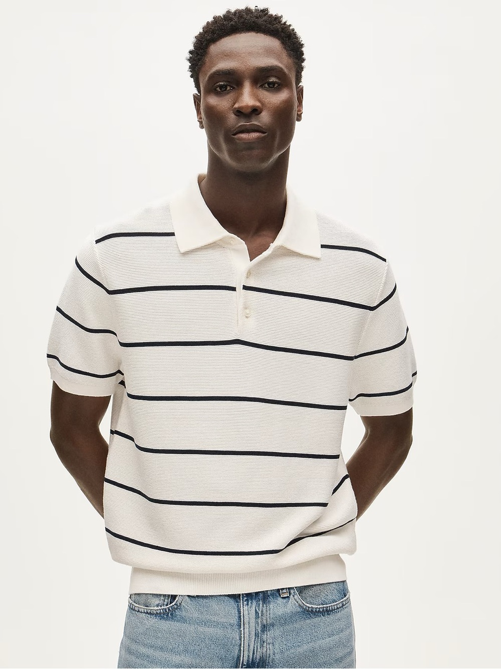 J. Crew Short-sleeve Pima cotton sweater-polo in stripe Size S NWOT $118 CU242